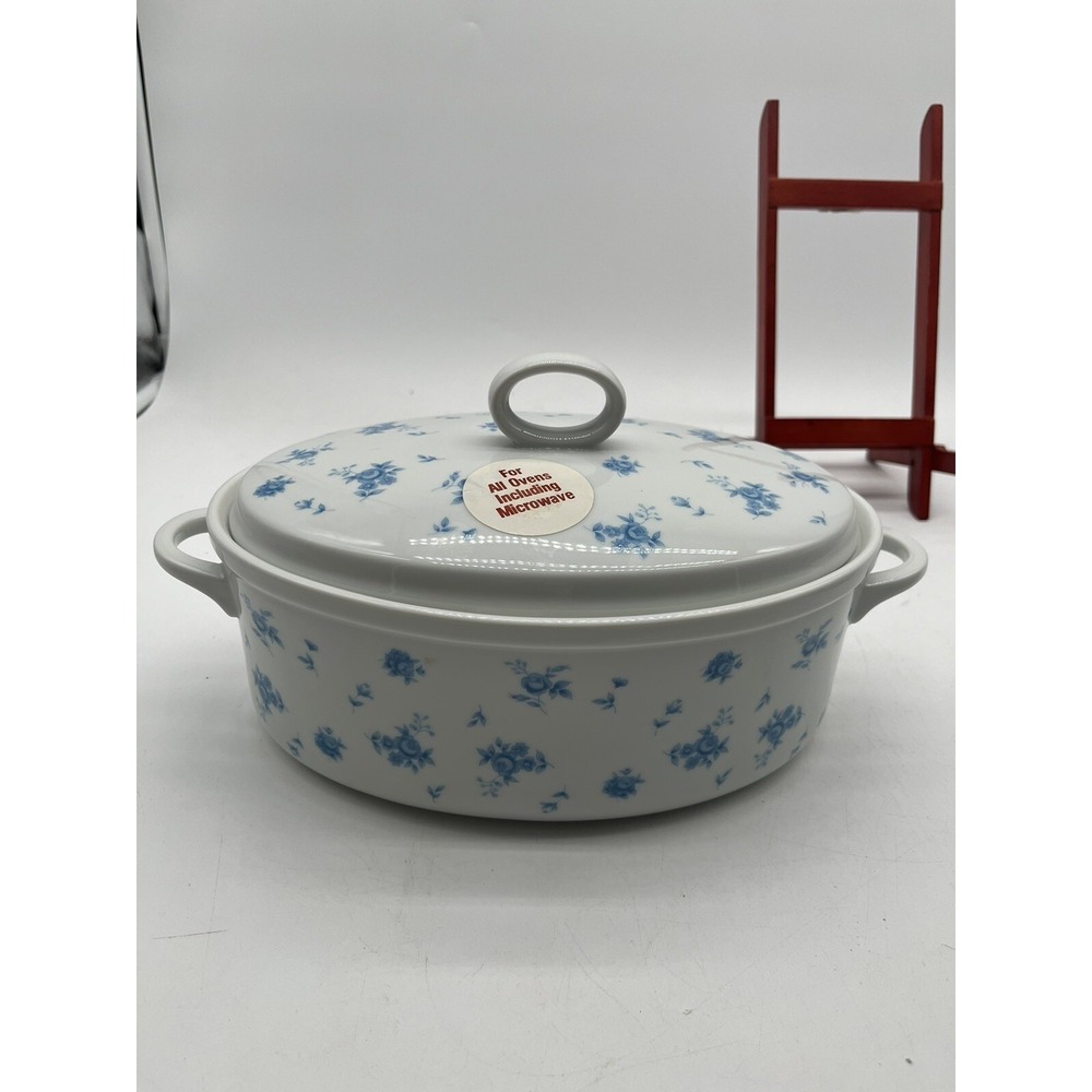 Vintage  Andrea By Sadek Covered Oval Casserole blue rose 6866